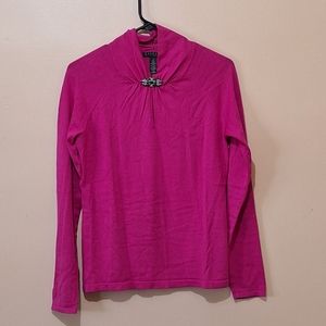 Lauren Ralph Lauren Pink Silk Blend Long Sleeve Top With Brooch